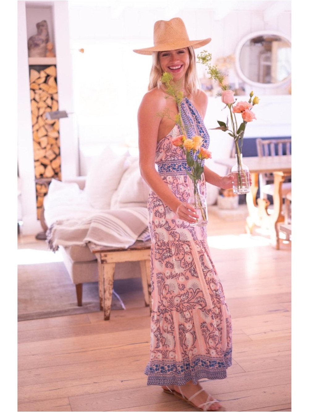Alicia Bell Women’s Pink Floral Halter Maxi Dress